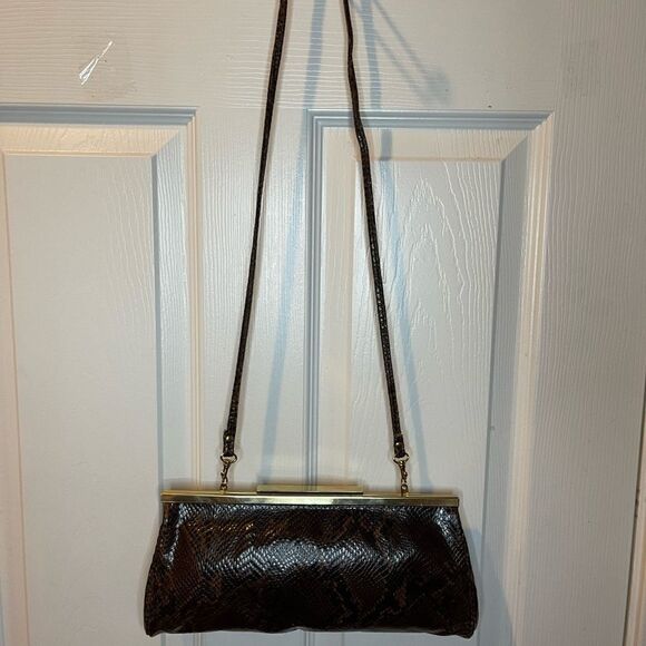 Vintage Tanner made in Italy leather shades of Brown snake skin prints clutch - Picture 1 of 10
